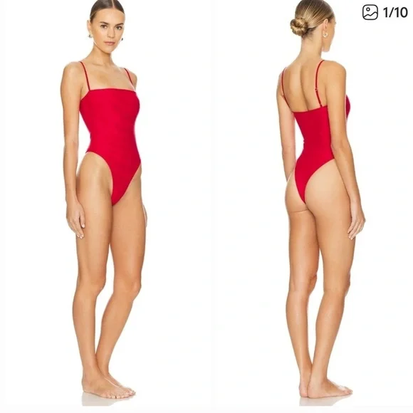 GONZA one piece swimsuit square neck BLACK cheeky. High waist size small - Picture 1 of 5